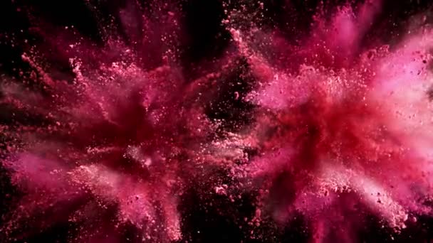 Super Slow Motion Coloured Powder Explosion Isolated Black Background Filmed — Stock Video