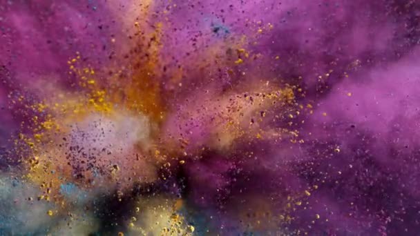 超慢速运动的彩色粉末爆炸隔离在黑色背景下 用高速摄像机拍摄 每秒1000英尺 — 图库视频影像