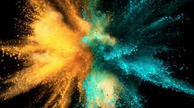 Siyah arka planda izole edilmiş süper yavaş renkli barut patlaması. Yüksek hızlı sinema kamerası, 1000fps.