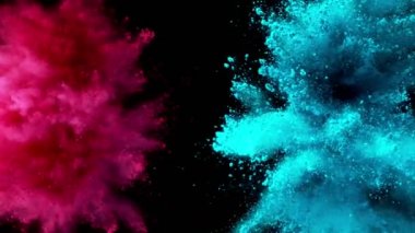 Siyah arka planda izole edilmiş süper yavaş renkli barut patlaması. Yüksek hızlı sinema kamerası, 1000fps.