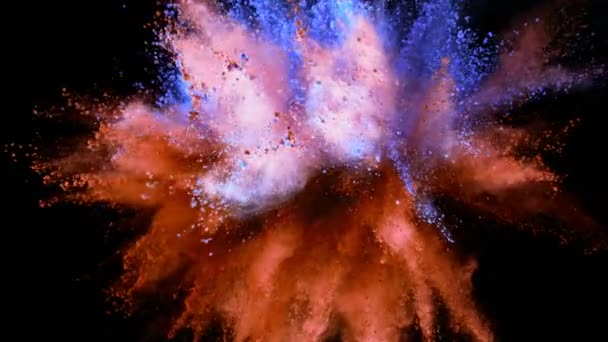 Super Slow Motion Färgat Pulver Explosion Isolerad Svart Bakgrund Inspelning — Stockvideo