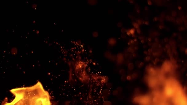 Super Cámara Lenta Chispas Fuego Aisladas Sobre Fondo Negro Filmado — Vídeo de stock