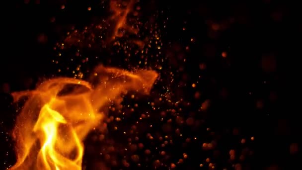 Super Slow Motion Scintille Fuoco Isolato Sfondo Nero Girato Telecamera — Video Stock