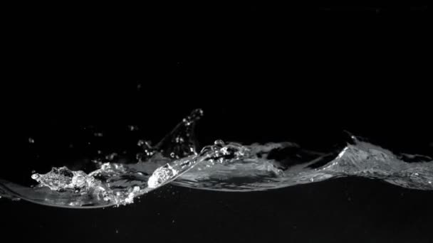 Super Slow Motion Splashing Water Isolated Black Background Filmed High — Stock Video