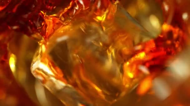 Super Slow Motion Falling Ice Cube Whiskey Filmed High Speed — Stock Video