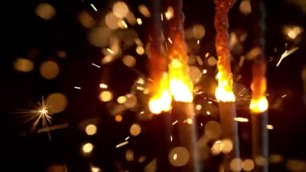 Super Slow Motion Burning Sparklers Black Background Filmado Câmera Cinema — Vídeo de Stock