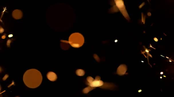 Супер Повільний Рух Палаючих Блискіток Чорному Тлі Знято Високошвидкісній Кінокамері — стокове відео