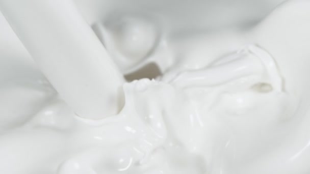 Super Slow Motion Pouring Milk Stream Macro Shot Filmed High — Stock Video