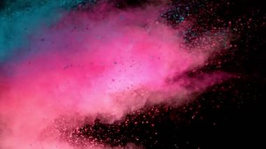 Renkli barut patlamasının süper yavaş çekimi. Yüksek hızlı sinema kamerası, 1000fps.