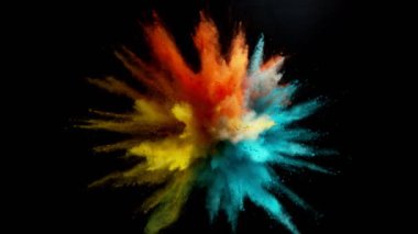 Siyah arka planda izole edilmiş süper yavaş renkli barut patlaması. Yüksek hızlı sinema kamerası, 1000fps.