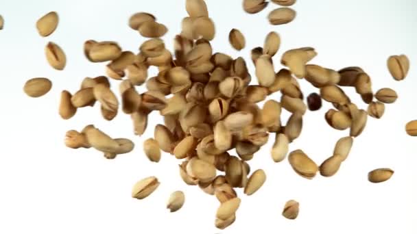Super Slow Motion Flying Pistachios Nuts Collision Filmed High Speed — Stock Video