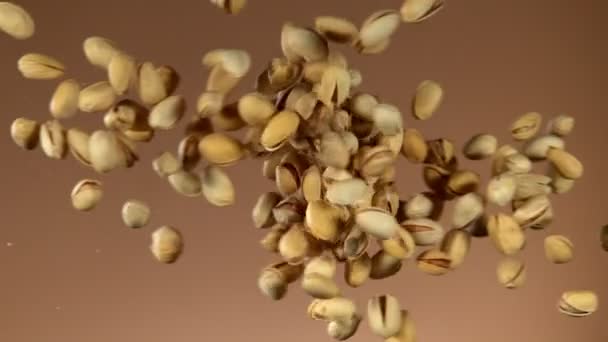 Super Slow Motion Flying Pistachios Nuts Collision Filmed High Speed — Stock Video