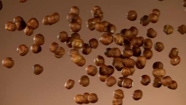 Super Slow Motion Flying Hazelnuts Collision Filmed High Speed Cinema — Stock Video