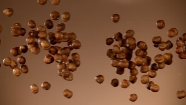 Super Slow Motion Flying Hazelnuts Collision Filmé Sur Caméra Cinéma — Video