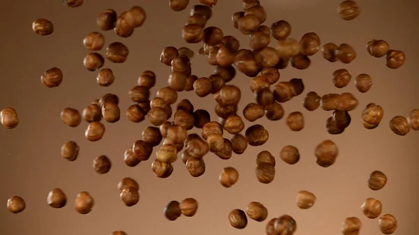 Movimiento Realista Congelación Almendras Voladoras Sobre Fondo Marrón — Foto de Stock