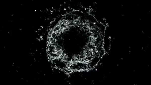 Сверхмедленное Движение Вращения Воды Черном Фоне Снято Камеру Высокоскоростного Кино — стоковое видео
