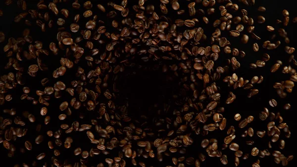 Hintergrund Der Gerösteten Kaffeebohnen Twister Bewegung Abstrakte Getränke Hintergrund Mit — Stockfoto