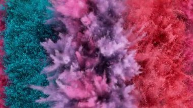 Renkli barut patlamasının süper yavaş çekimi. Yüksek hızlı sinema kamerası, 1000fps.