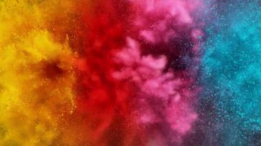 Renkli barut patlamasının süper yavaş çekimi. Yüksek hızlı sinema kamerası, 1000fps.