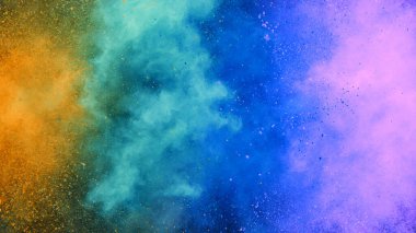 Abstract coloured powder explosion background, various colours clipart