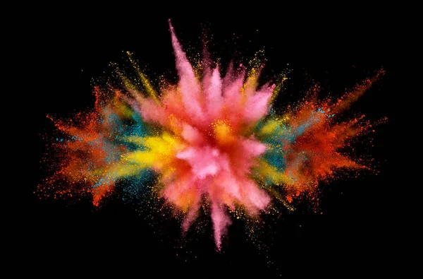 Abstract Gekleurde Poeder Explosie Zwarte Achtergrond — Stockfoto
