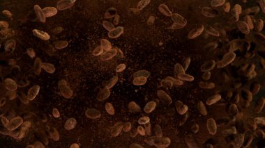 Havada uçuşan kakao çekirdekleri, dondurucu hareketler.