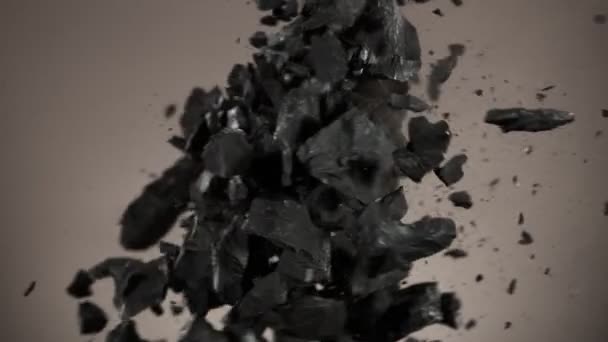 Movimento Super Lento Colisão Peças Carvão Filmado Câmera Cinema Alta — Vídeo de Stock