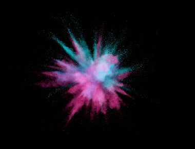 Siyah arkaplanda izole edilmiş renkli toz patlaması, soyut arkaplan