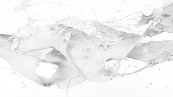 Super Slow Motion Flying Milk Splashes White Background Filmed High — Stock Video