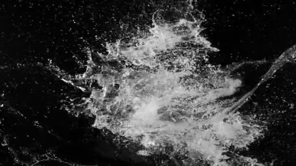 Super Slow Motion Flying Water Splashes Collision Black Background Filmed — Stock Video