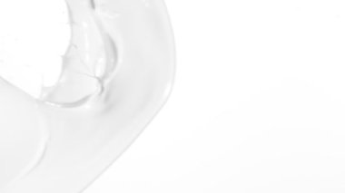 Uçan sütün beyaz arka planda çok yavaş sıçraması. Yüksek hızlı sinema kamerası, 1000 fps..