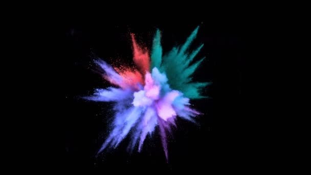 Super Slow Motion Coloured Powder Explosion Isolated Black Background Filmed — Stock Video