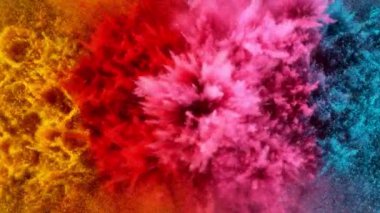 Renkli barut patlamasının süper yavaş çekimi. Yüksek hızlı sinema kamerası, 1000fps.