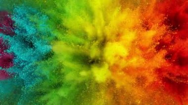 Renkli barut patlamasının süper yavaş çekimi. Yüksek hızlı sinema kamerası, 1000fps.
