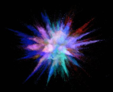 Renk spektrumlu renkli soyut toz arkaplanı, siyah arkaplanda izole.