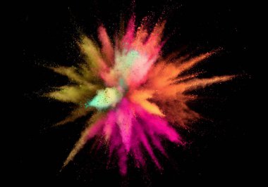 Renk spektrumlu renkli soyut toz arkaplanı, siyah arkaplanda izole.