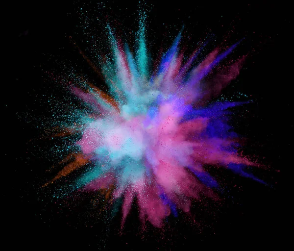 Renk spektrumlu renkli soyut toz arkaplanı, siyah arkaplanda izole.