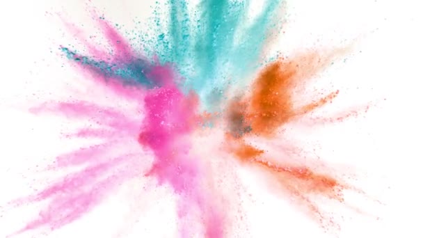 白色の背景に分離された色粉体爆発の超遅い動き 高速シネマカメラ 1000Fpsで撮影 — ストック動画