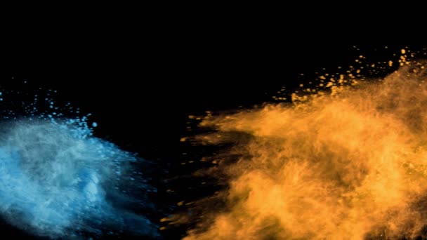超慢速运动的彩色粉末碰撞隔绝在白色背景上 用高速摄像机拍摄 每秒1000英尺 — 图库视频影像
