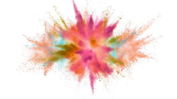 Explosion Von Farbigem Pulver Isoliert Auf Weißem Hintergrund — Stockfoto