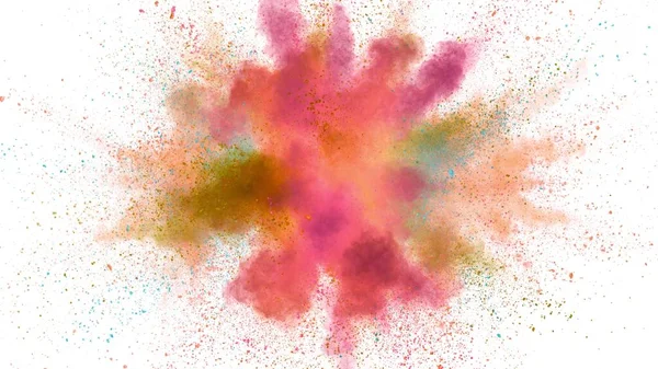 Explosion of colored powder isolated on white background