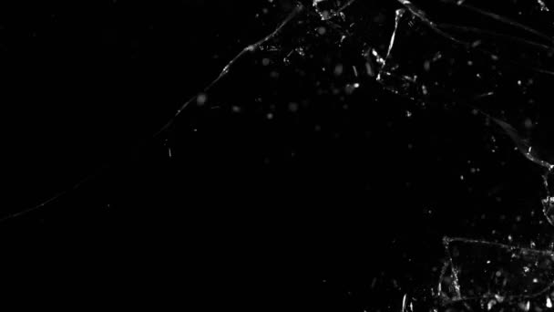 Super Slow Motion Shattered Glass Black Background Filmed High Speed — Stock Video