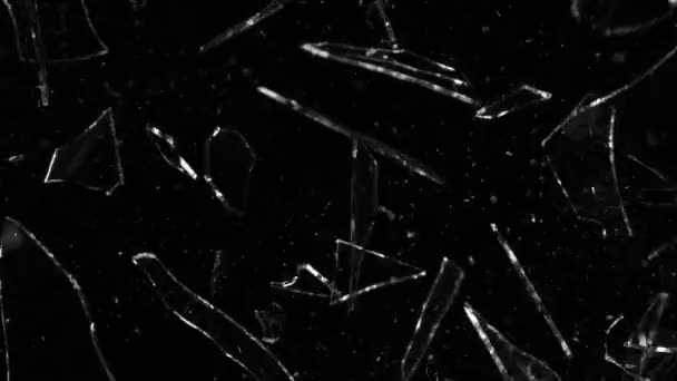 Super Slow Motion Shattered Glass Black Background Filmed High Speed — Stock Video