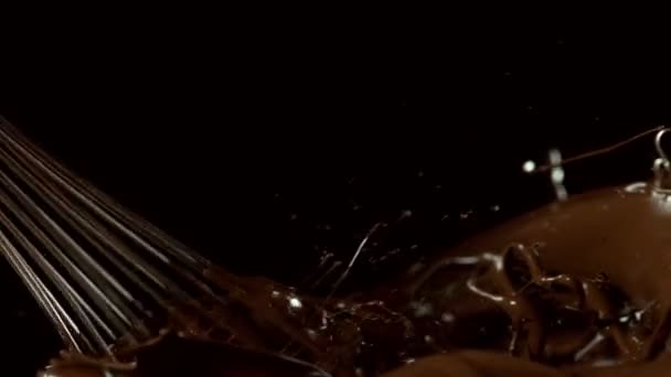 Super Slow Motion Van Het Mengen Van Warme Chocolademelk Met — Stockvideo