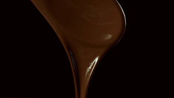 Colher Madeira Mexendo Chocolate Rico Derretido Macio Fundo Preto — Fotografia de Stock