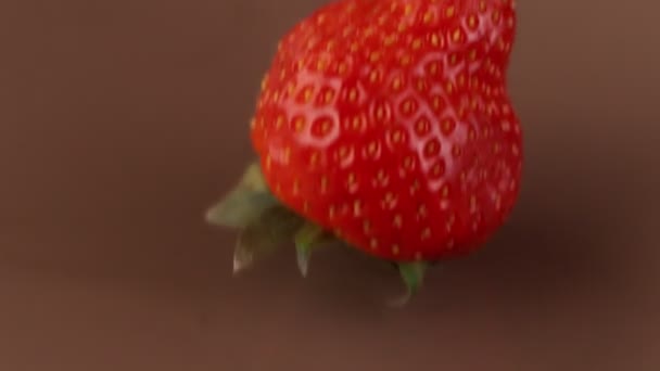 Mouvement Super Lent Verser Chocolat Chaud Noir Avec Des Fraises — Video