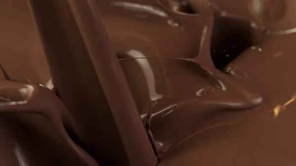Detail Van Het Gieten Van Hete Chcocolate Met Splash Macro — Stockfoto