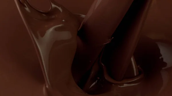 Detail Menuangkan Cokelat Panas Dengan Percikan Suntikan Makro Studio — Stok Foto