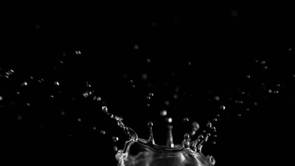 Super Slow Motion Spruzzi Acqua Sfondo Nero Girato Cinepresa Alta — Video Stock