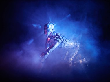 Ayna yansıtıcı takım dizlerinin üzerinde kalan insanlar. Gelecekteki insanlık kavramı